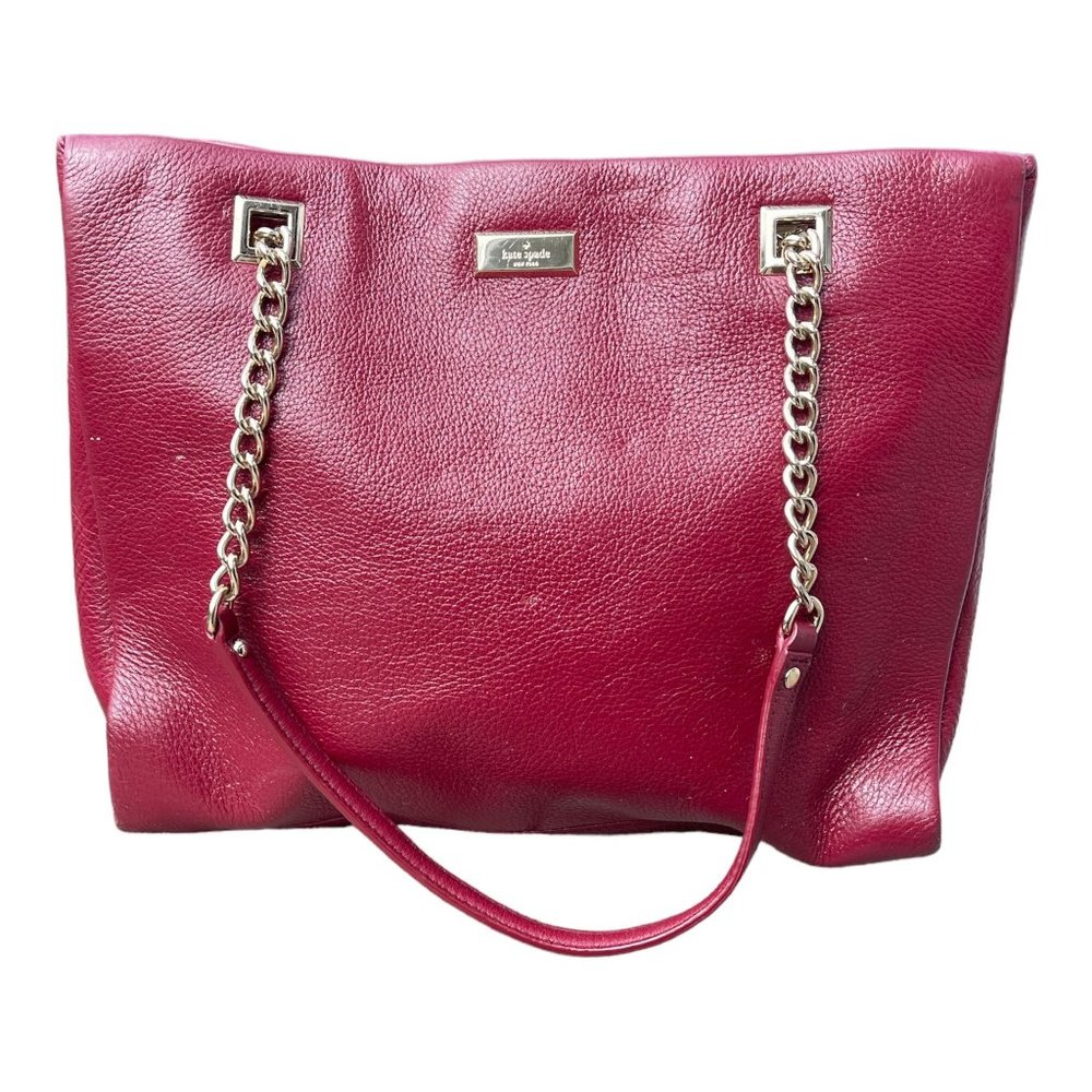 kate spade Burgundy Leather Tote with Gold Chain Straps